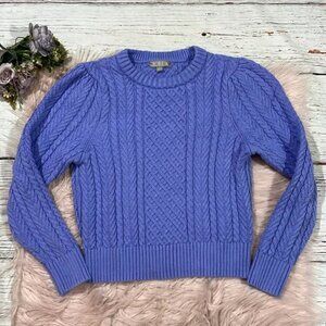J. Crew Periwinkle Cable-knit puff-sleeve crewneck sweater